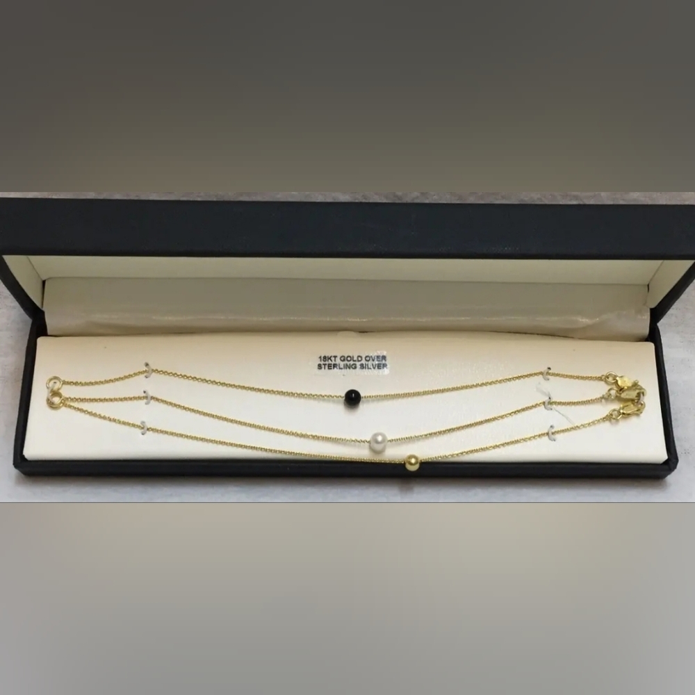 Giani Bernini 3 PC. Onus & Freshwater  Pearl Bead Chain Bracelets-18k Gold